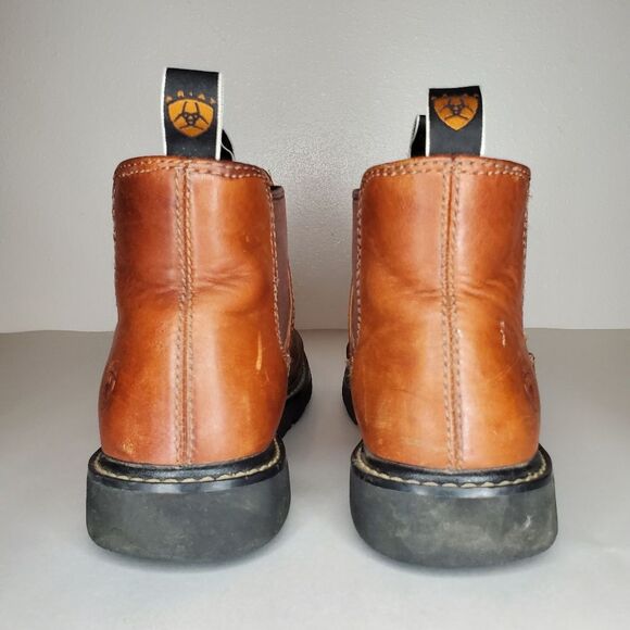 Ariat Men's Pull-On Brown Leather Spot Hog Work Boots Size 8 - Picture 5 of 13